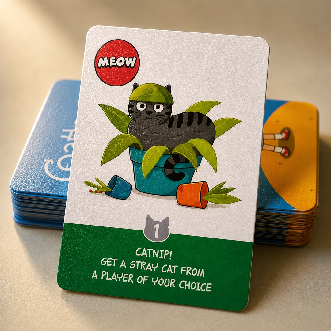 Gattara card preview showing illustrated cat card