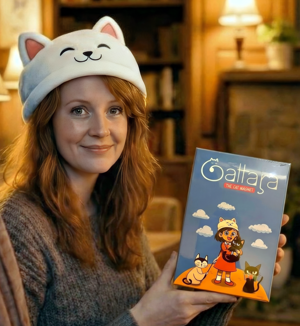 Gattara cat card game cover artwork with Sara and cats