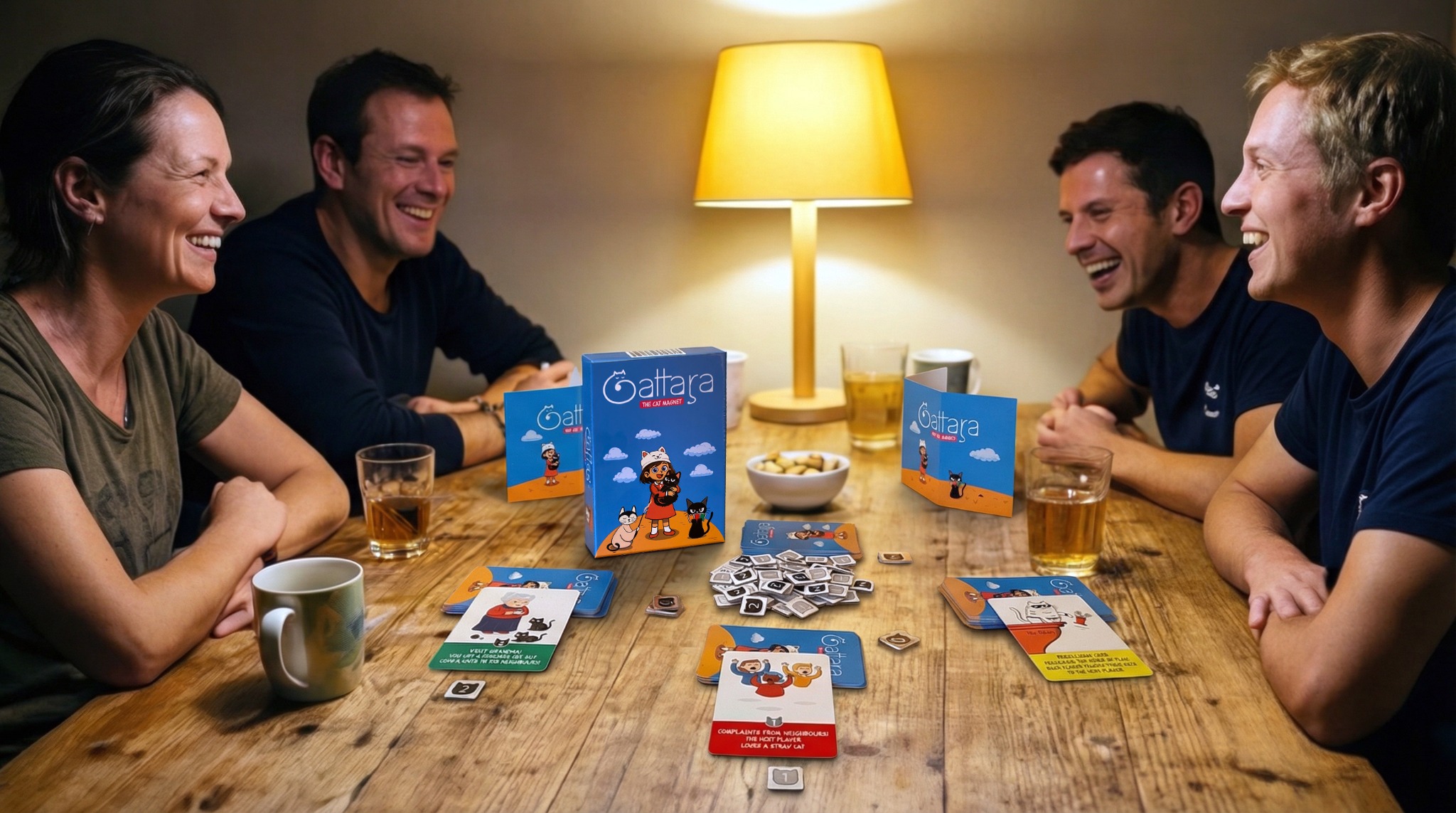 People playing Gattara around a table